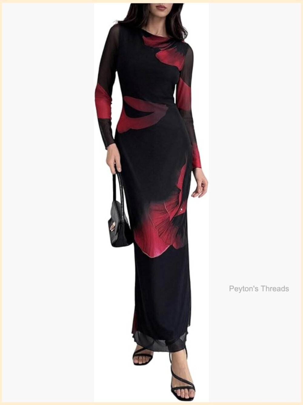 Long Sleeve Maxi Bodycon Dress Crew Neck Lightweight Medium Stretch